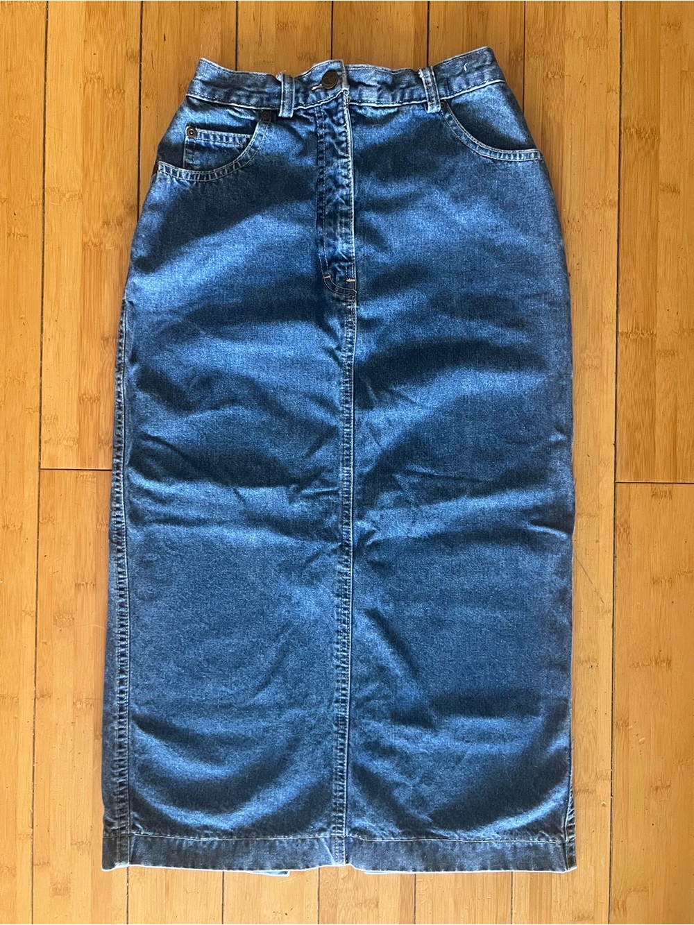 Vintage Gotcha Covered Classic Blue Denim Midi Pencil Skirt XS S 0 2